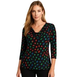 Ciara Sun Woo Black Pullover Draped Neck 3/4 Sleeve Career Blouse Size XS USA